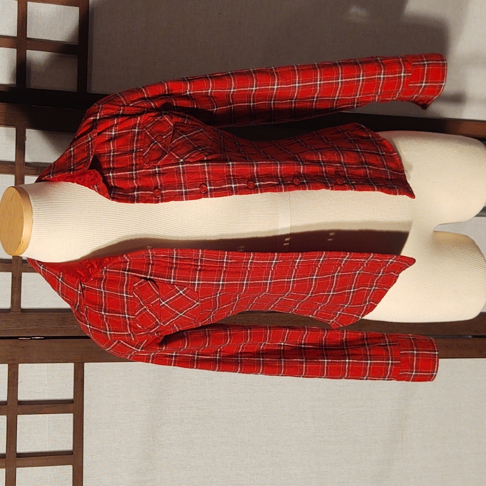East Coast Vintage Abercrombie & Fitch Red Plaid Quilted Flannel Shacket Sz XS
